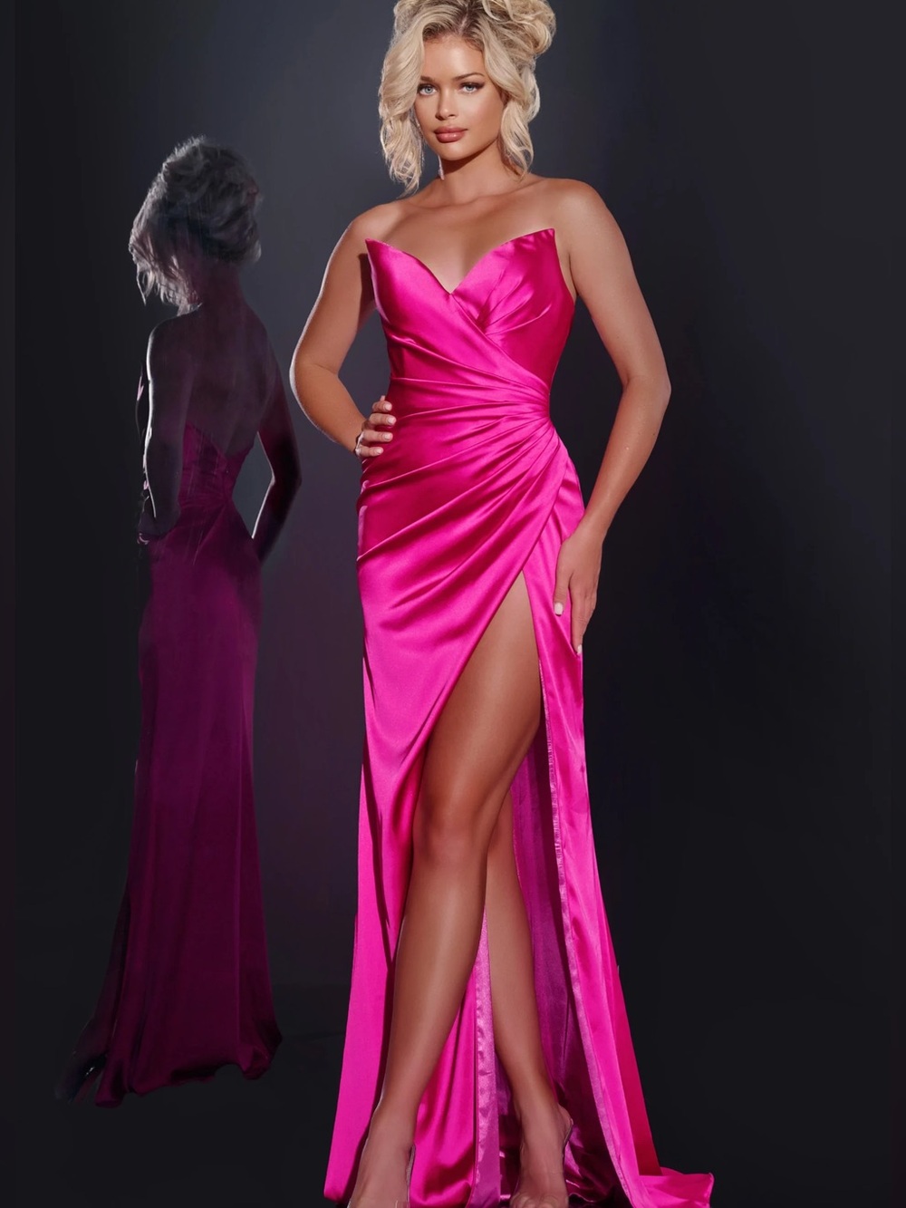 Jovani 37079 Fuchsia Satin Gown